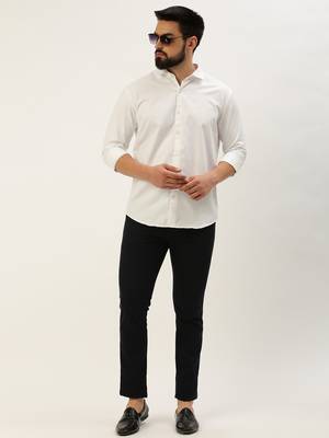 men's long sleeves solid white shirt 5