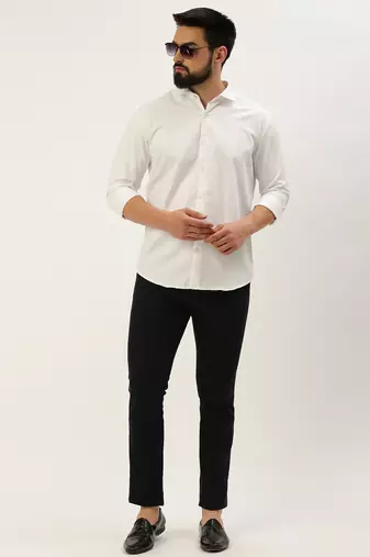 men's long sleeves solid white shirt