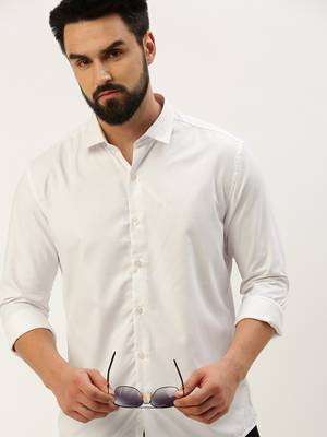 men's long sleeves solid white shirt 1