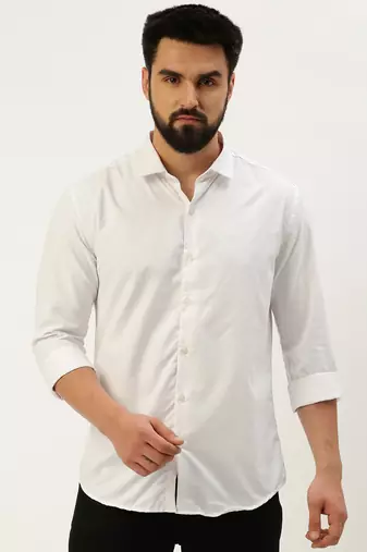 men's long sleeves solid white shirt