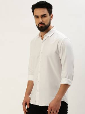 men's long sleeves solid white shirt 3