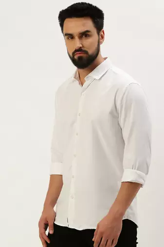 men's long sleeves solid white shirt