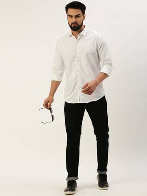 men's long sleeves solid white shirt 5