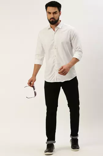 men's long sleeves solid white shirt
