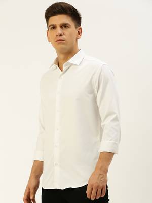men's long sleeves solid white shirt 3