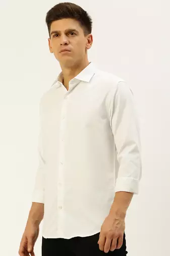 men's long sleeves solid white shirt