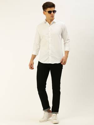 men's long sleeves solid white shirt 5