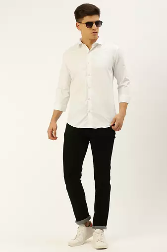 men's long sleeves solid white shirt