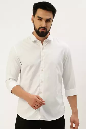 men's long sleeves solid white shirt