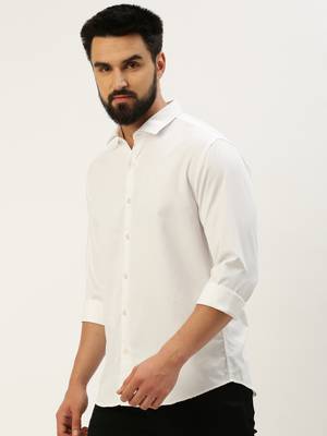 men's long sleeves solid white shirt 3