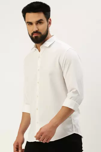 men's long sleeves solid white shirt