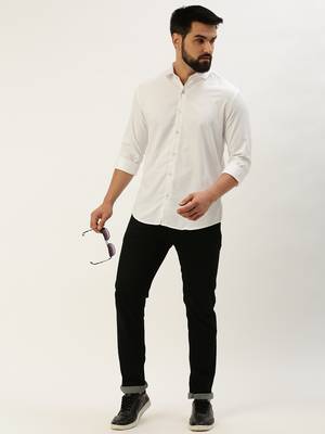 men's long sleeves solid white shirt 5