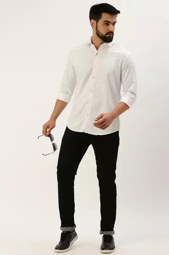 men's long sleeves solid white shirt