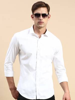 men's long sleeves solid white shirt 1