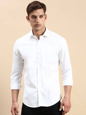 men's long sleeves solid white shirt 2