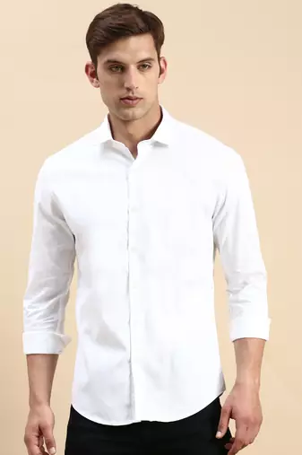 men's long sleeves solid white shirt