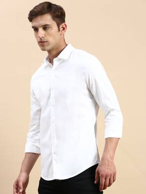 men's long sleeves solid white shirt 3