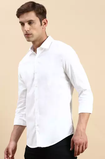 men's long sleeves solid white shirt