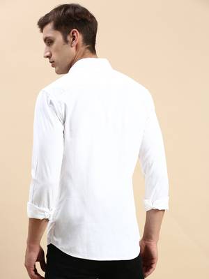 men's long sleeves solid white shirt 4