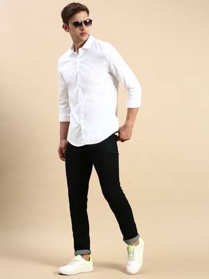 men's long sleeves solid white shirt 5