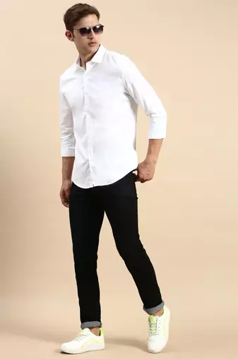 men's long sleeves solid white shirt