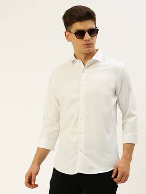 men's long sleeves solid white shirt 1