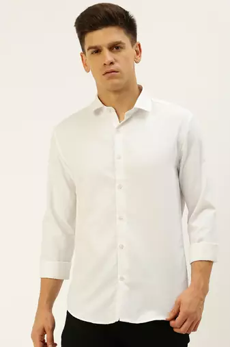 men's long sleeves solid white shirt