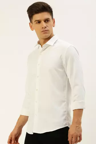 men's long sleeves solid white shirt
