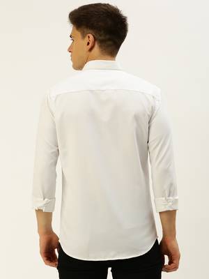 men's long sleeves solid white shirt 4