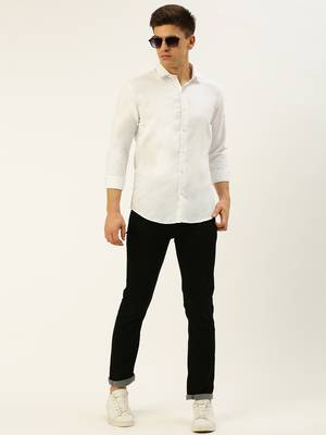 men's long sleeves solid white shirt 5