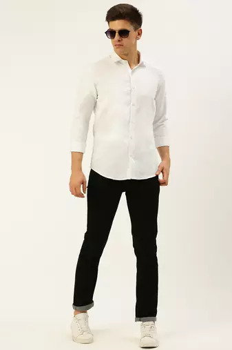 men's long sleeves solid white shirt