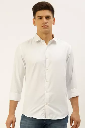 men's long sleeves solid white shirt