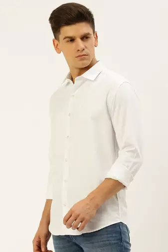 men's long sleeves solid white shirt