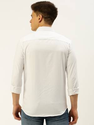men's long sleeves solid white shirt 4