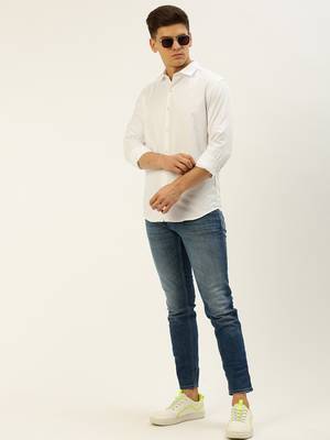 men's long sleeves solid white shirt 5