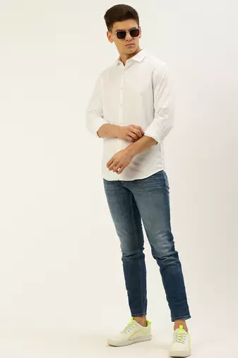 men's long sleeves solid white shirt