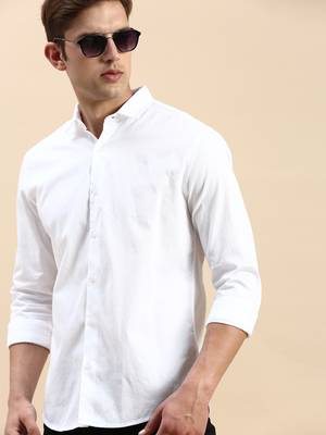 men's long sleeves solid white shirt 1