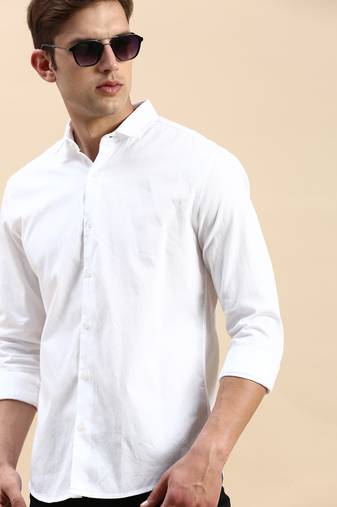 men's long sleeves solid white shirt