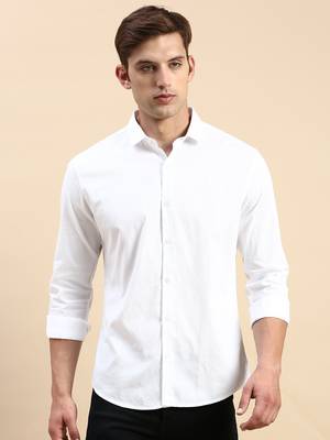 men's long sleeves solid white shirt 2