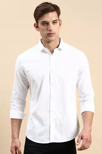 men's long sleeves solid white shirt