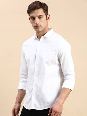 men's long sleeves solid white shirt 3