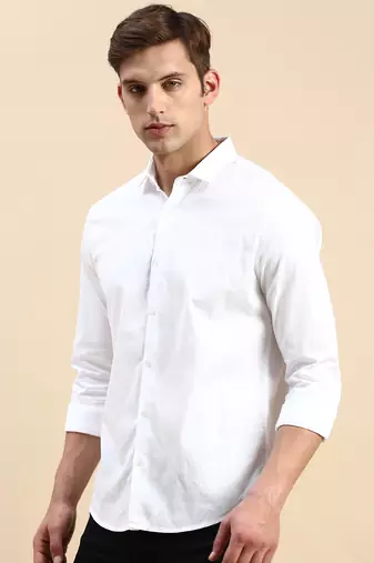 men's long sleeves solid white shirt