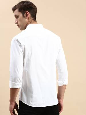 men's long sleeves solid white shirt 4
