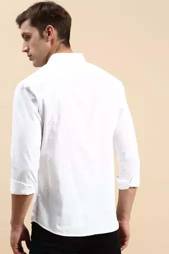 men's long sleeves solid white shirt