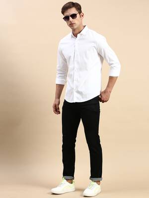 men's long sleeves solid white shirt 5