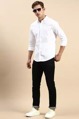 men's long sleeves solid white shirt