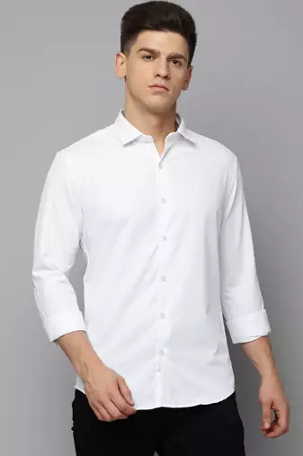 men's long sleeves solid white shirt