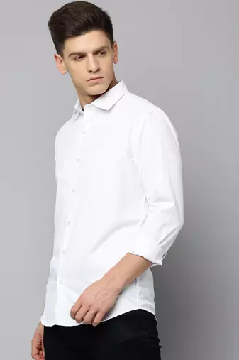 men's long sleeves solid white shirt