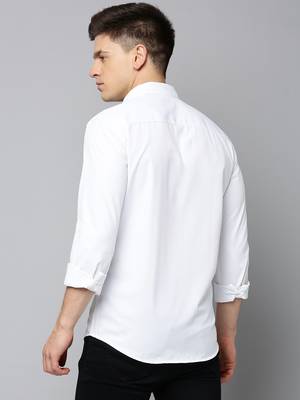 men's long sleeves solid white shirt 4