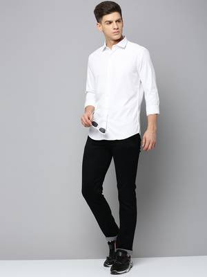 men's long sleeves solid white shirt 5